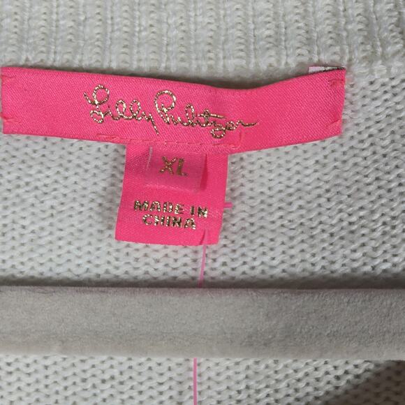 Lilly Pulitzer Ginny Pearl Sweater Womens XL NEW White Embellished Puff Sleeves - Picture 5 of 12